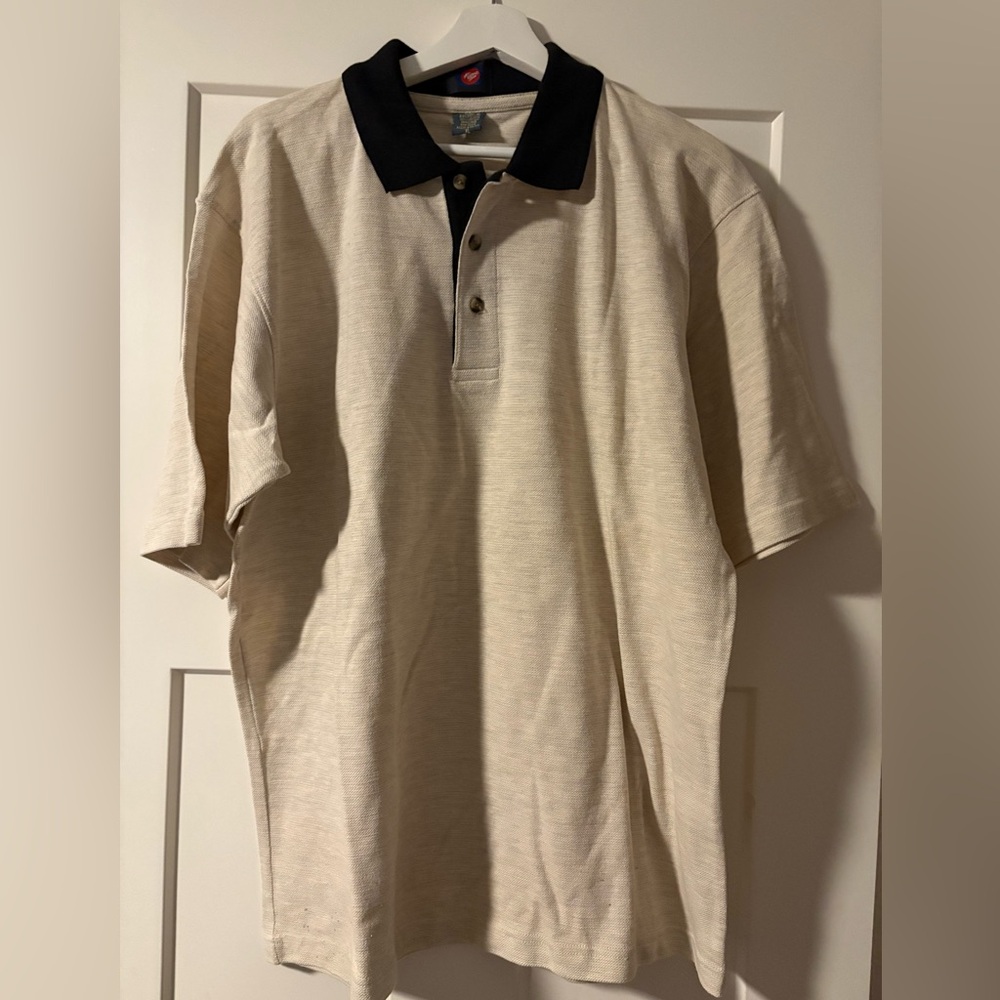 Men's Cream Polo Shirt with Black Collar